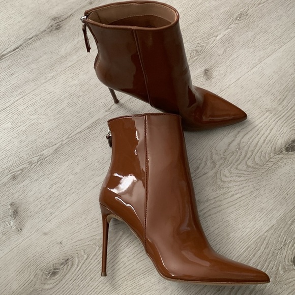 Steve Madden Womens Valiant brown tan Patent Pointed‎ Toe Ankle Boots Shoes 10M - Picture 5 of 12